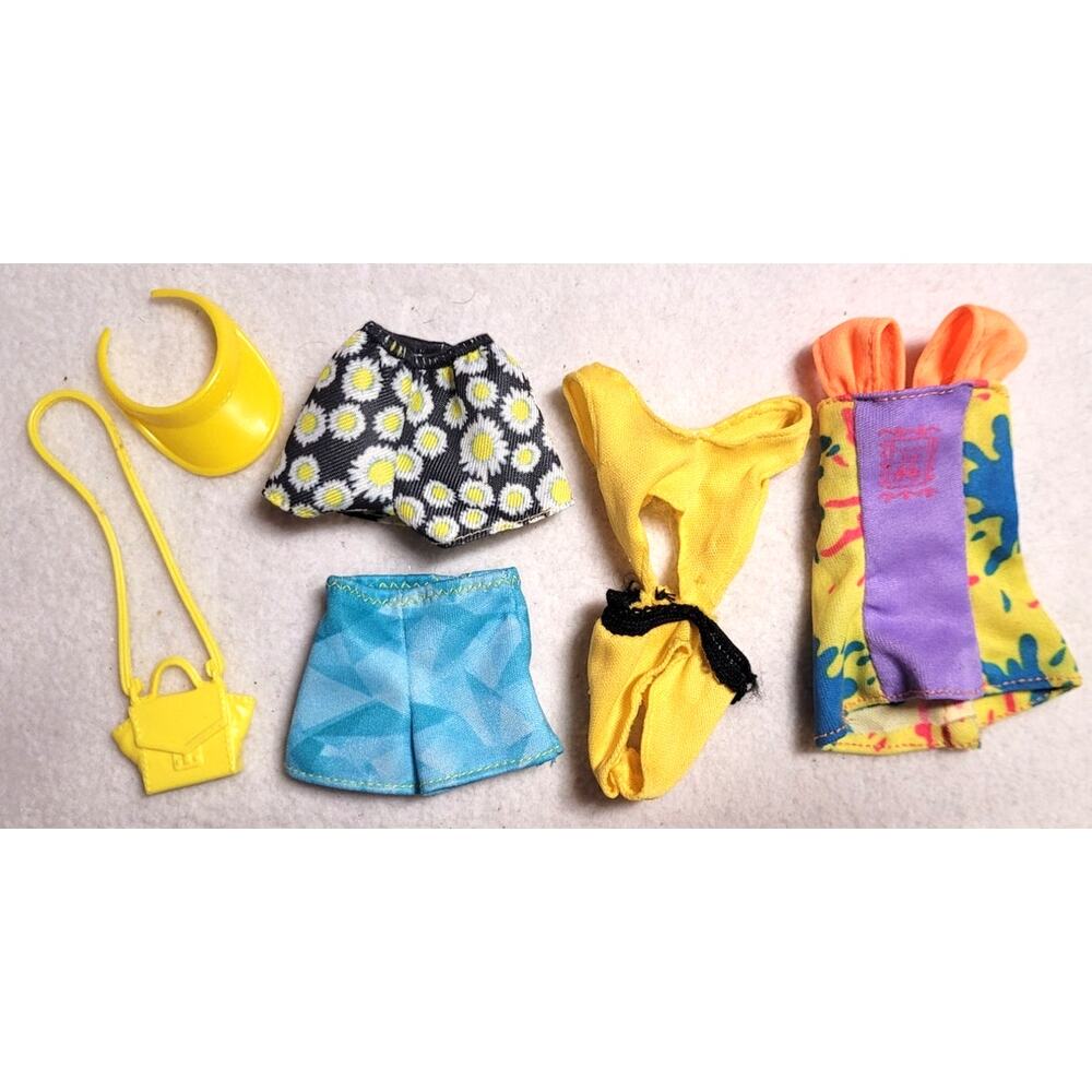 Vtg Barbie Doll Clothes Lot Yellow Floral Daisy Shorts Top Visor Bag Summer